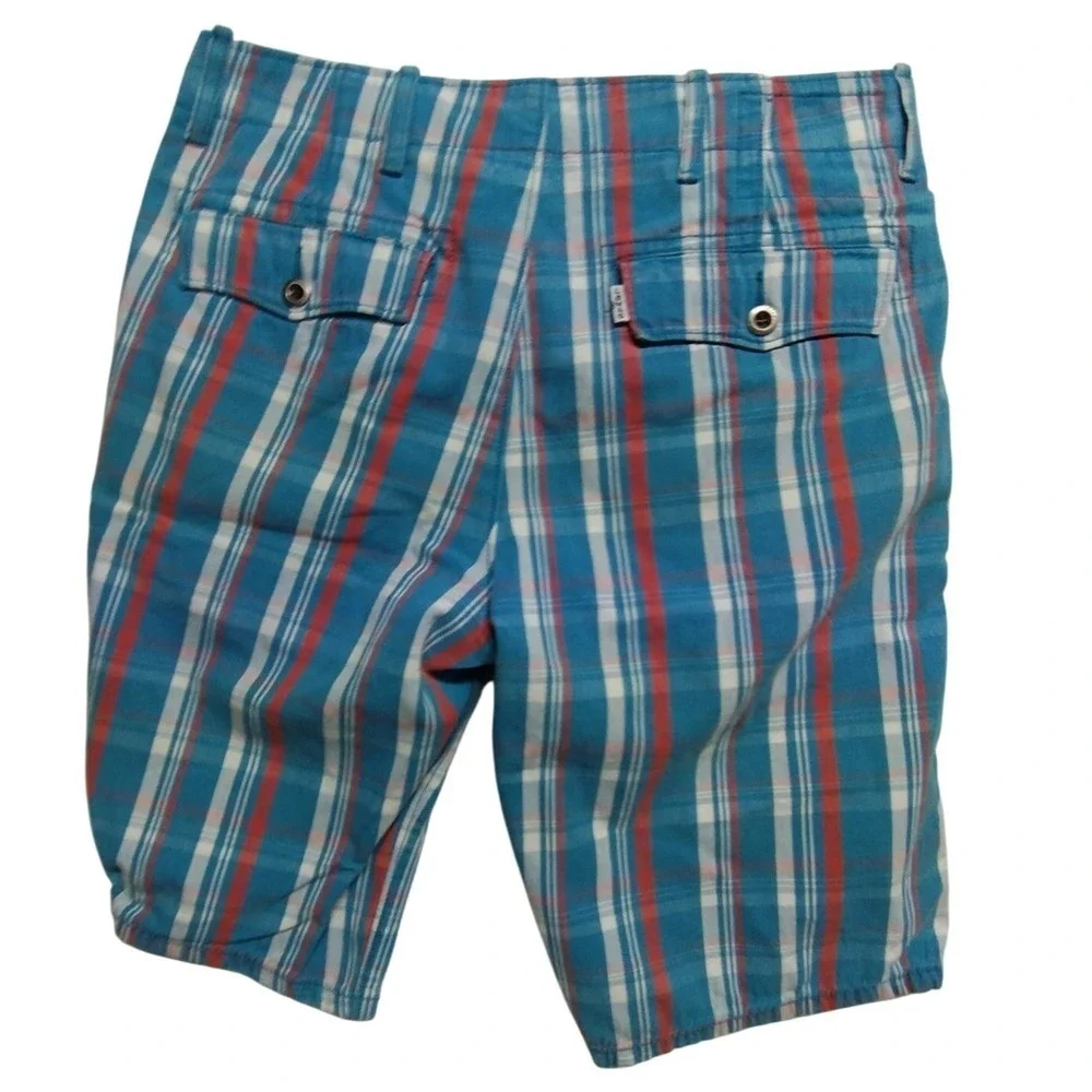 Levi Strauss & Co Plaid Shorts Men's W29 Blue Red White Flat Front Casual‎